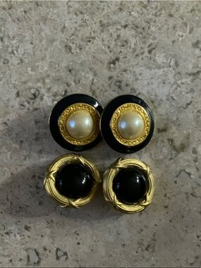 One set Navy and one set Black Button-Style Earrings